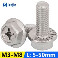 304 stainless steel Cross Recessed Hexagon Head Flange Screw with Gasket Tooth Hex Flange Bolt M3 M4 M5 M6 M8x6/8/10/15/20/25/30