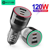 120W 3-Port Fast Car Charger, USB C PD100W PPS 45W 20W สำหรับแล็ปท็อป Samsung,USB A QC5 SCP สำหรับ XIAOMI