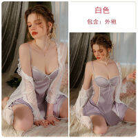 2023 Hot Rose Sexy Chest Pad Gather Simple Private Room Slip Nightdress Net Gauze Robe Ice Silk Home Dress Set 3419