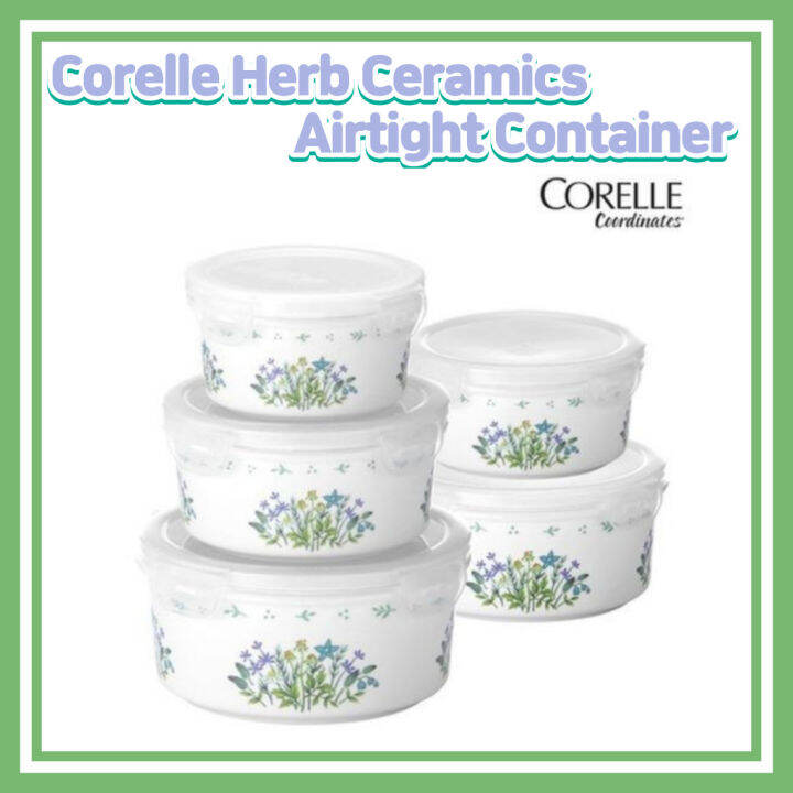 Corelle Ceramic Airtight Container Herb 5p set/4 side binding container