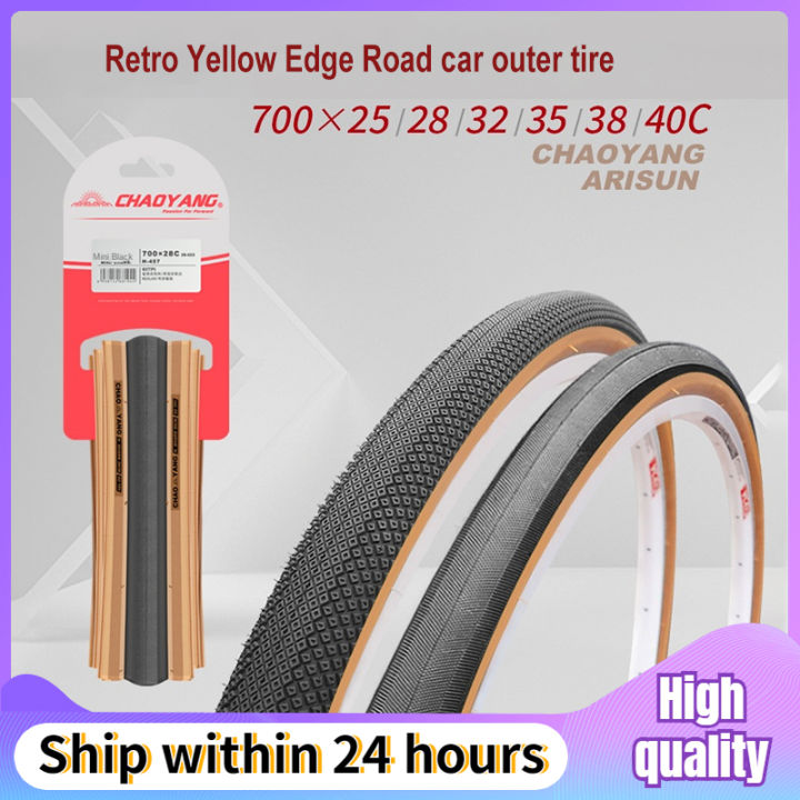 Chaoyang Bicycle Tire Road Outer Tire 700x25 28c Retro Yellow Edge ...