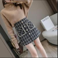 COD ✖❄ CUZ81VG V SHOP Tweed Feather Winter Skirt High-Waist Plaid A-Line Skirt