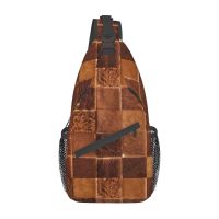 Checkered Cowhide Sling Bag Chest Crossbody Shoulder Sling Backpack Outdoor Sports Daypacks Animal Fur Leather Printed School Running Belt