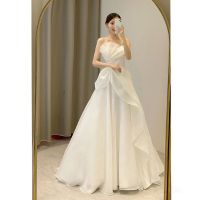 top light wedding dress 2023 new bride main yarn French luxury travel photography simple white gauze fairy spirit