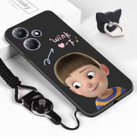 เคสโทรศัพท์สำหรับ Infinix Hot 30 30i 30 Play (แหวนใส่นิ้ว + สายคล้อง) น่ารักซนสาวน้อยเด็กหญิงตัวเล็กๆเคสโทรศัพท์เด็กชายน่ารักเคสโทรศัพท์ป้องกัน TPU ซิลิโคนกันกระแทกที่ฝาหลัง