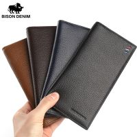 BISON DENIM Leather Card Holder Men Wallets Cowskin Long Style Purse Brand Luxury Soft Leather Slim Male Wallet N4391-5