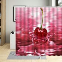 Tropical Summer Fruits Printed Shower Curtain 3D Cherry Orange Strawberry Pear Bathroom Decor Waterproof Curtains With 12 Hooks