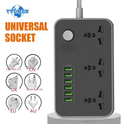 【NEW Popular】 EU/US/UKStrip Universal5V 3.4A 6 USB Charging Station 3 SocketsCable สายไฟซ็อกเก็ตไฟฟ้า