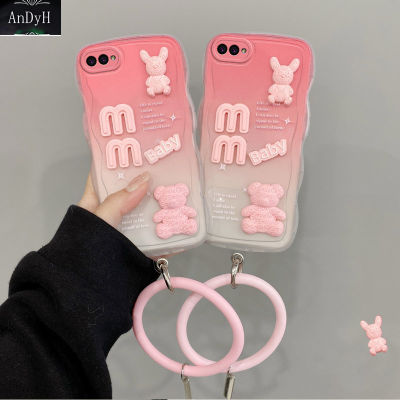 AnDyH New Design For OPPO A3S A12E Realme C1 Case 3D Cute Bear+Solid Color Bracelet Fashion Premium Gradient Soft Phone Case Silicone Shockproof Casing Protective Back Cover