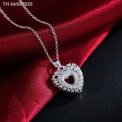 ◙ 925 Sterling Silver Necklace 18 inch crystal Elegant Hollow heart Pendant For Women high quality Fashion Jewelry Christmas Gift