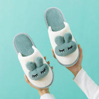 2021 Couples Home Slippers Lovely Warm Rabbit Ears Women Indoor Outdoor Faux Fur Flat Plush Shoes Men Winter Fluffy Slides