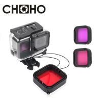 ตัวกรองเวลาดำน้ำสำหรับ Gopro เคสกันน้ำใต้น้ำแท้ที่อยู่อาศัยตัวกรองดำน้ำสีแดงสีชมพูสำหรับฮีโร่ Go 5 6 7อุปกรณ์เสริมสีดำ