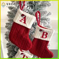 VHGG Red Letter Christmas Socks Woolen Yarn Christmas Hat Pattern Decorative Knitted Socks Letter Christmas Pendant Christmas