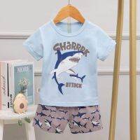 Summer Cute cartoon Pyjamas Suit Unicorn Sleeping Clothes For Kids Short Sleeve Pajama Set Dinosaur Costume For Boy Casual Wear