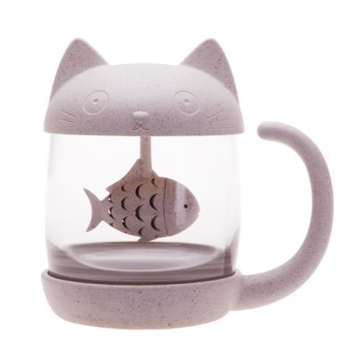 and monkey Glass Cup Tea Mug with Fish Tea Infuser Strainer Filter, Perfect
