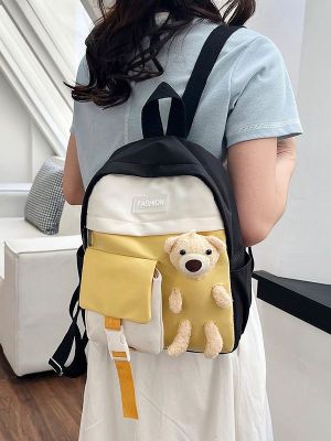 กระเป๋านักเรียนหญิงญี่ปุ่นน่ารักหมีอนุบาลกระเป๋าเป้สะพายหลัง 2023 กระเป๋านักเรียนเด็กผู้หญิงสไตล์เกาหลีสีตัดกัน