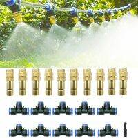 10Sets Adjustable Copper Sprayer Atomizing Kits 8mm OD Nozzles+T Connectors for Misting Watering Plant Devices