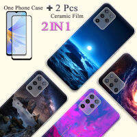 2 IN 1สำหรับ OPPO Reno 5F OPPO F19 Pro เคสพร้อมฟิล์มกันรอยกันกระแทกป้องกันหน้าจอเซรามิกแบบโค้ง