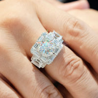 ครอบงำ 5 แหวนกะรัต แหวนเพชร Moissanite เลียนแบบแหวนเพชรขนาดใหญ่หรูหรา แหวนเหลี่ยมงานแต่งงานชุบทองคำขาว hot