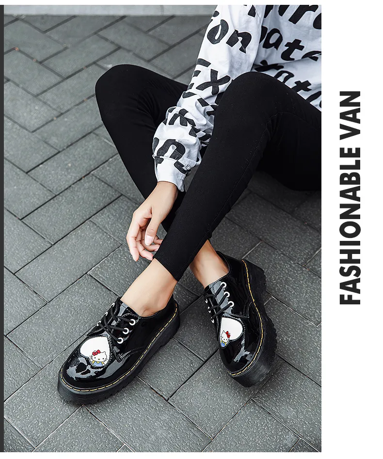 1461 Women's Hello Kitty Platform Shoes in Black+White | Dr. Martens