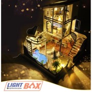 Nhà búp bê STARLIGHT Tự làm bằng gỗ Nhà có nội thất & đèn LED & Âm nhạc