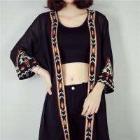 2020 Fashion Womens Black white color Geometric Embroidery Ethnic Shirt Cardigan summer sunscreen Kimono Blouses