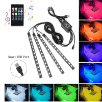 ไฟแถบ LED USB RGB ตกแต่งภายในรถ4ชิ้นโคมไฟสร้างบรรยากาศแถบ Aotu พร้อมรีโมทควบคุมเสียง