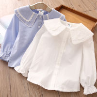 Children Clothing 2021 New Spring Autumn 2 3 4 6 8 10Years Child Turn-Down Neck Tops Kids Baby Girls Long Sleeve Blouse Shirt