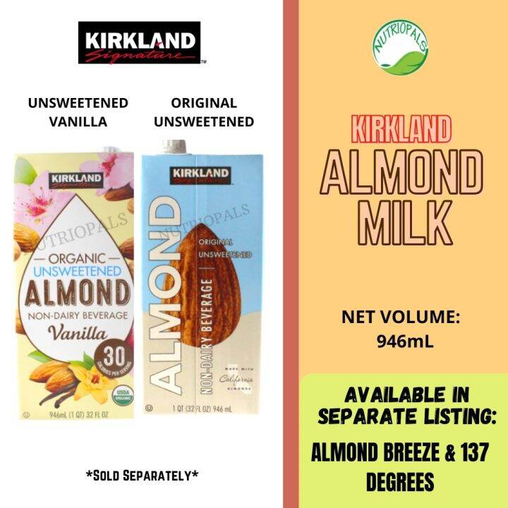 KIRKLAND ALMOND MILK (UNSWEETENED) ORIGINAL OR VANILLA 946ML Keto/Low