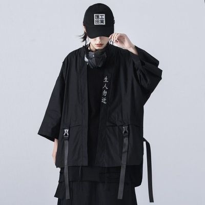 Lelaki Musim Panas Haori เสื้อเสื้อกิโมโนคาร์ดิแกน Samurai Pakaian Jepun Jubah Obi Lelaki Yukata Jaket Streetwear Pakaian KK4291เอเชีย