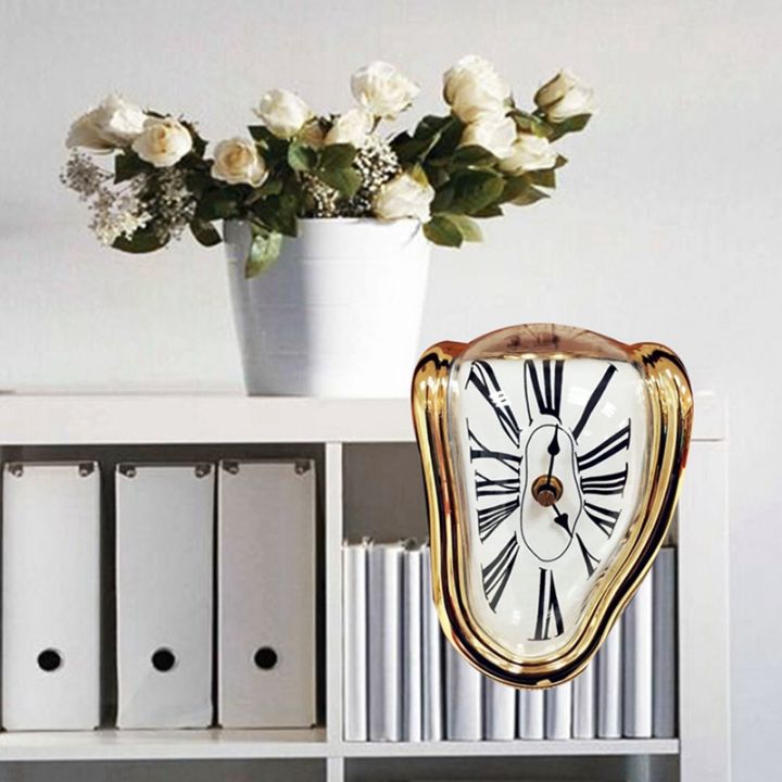 melting-clock-block-type-twisted-clock-melted-clock-for-decorative-home-office-shelf-desk-table-funny-gift-gold