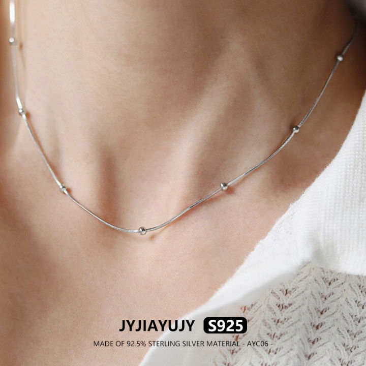 jyjiayujy-สร้อยคอ-s925เงินสเตอร์ลิง100-สายโซ่งูขนาด40-45-50ซม-พร้อมลูกบอลชุบโรเดียมคุณภาพสูงชุบโรเดียม1-5มม-เป็นของขวัญสำหรับ-ayc06ประจำวัน