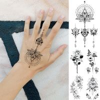 【YF】 Waterproof Temporary Tattoo Sticker Black Henna Lace Arabian Lotus Totem Flower Flash Tatoo Women Finger Body Art Fake Tatto Men