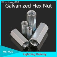 Galvanized Rod Coupling Hex Nut steel Galvanized Long Hex Nut Connection Thread Nut M6-M12 1/20PCS