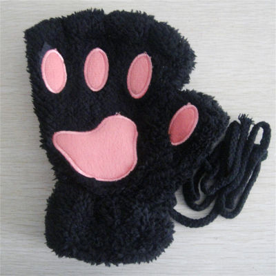 Wear Glove Women Panda Warm Half Finger Winter Gloves Christmas Plush Cute Fluffy Paw