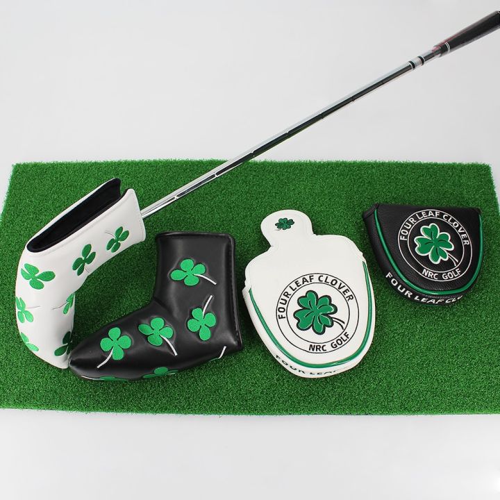 good-luck-four-leaf-clover-golf-putter-cover-for-mallet-blade-club-waterproof-pu-leather-golf-head-cover-white-black-protector-adhesives-tape