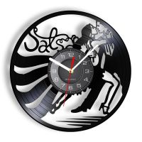 Hot sell Vintage Latin Salsa Dance Wall Art Clock Dancing Couple Silhouette Vinyl Record Wall Clock Latin Ballroom Dance Studio Wall Lamp