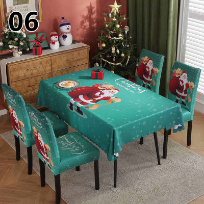 U2y7คลุมเก้าอี้คลุมโต๊ะผ้าปูโต๊ะกันน้ำพิมพ์ลายตกแต่งยืดคริสต์มาส