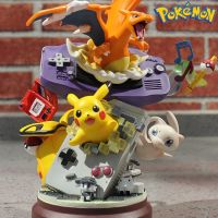 ZZOOI 19cm Anime Pokemon Pikachu Toys Resin Station Gameboy Pika Mew Charizard Action Figure Model Doll Collect Ornament Toy Kid Gift