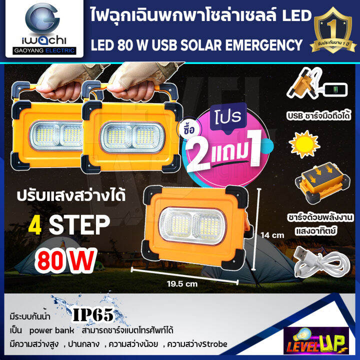 ชุดซื้อ-2-แถม-1-ไฟฉุกเฉินพกพาโซล่าเซลล์-80w-ปรับได้-4-step-ชาร์จแสงอาทิตย์-และ-usb-ใช้ชาร์จโทรศัพท์ได้