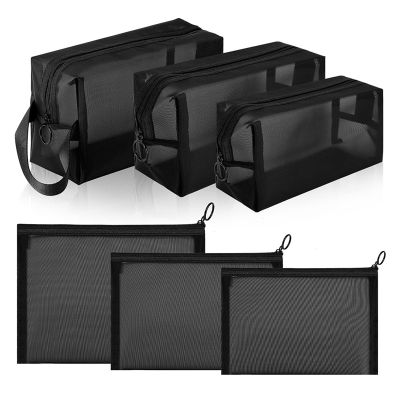 6Pcs Portable Black Mesh Zipper Pouch Breathable Toiletry Storage Pouch for Home Offices Travel Accessories Organizer