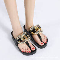 Woman New Sandals Slippers Simple Open-Toe Metal Buckle Fashion Platform thick bottom flip-flops womens summer outdoor Flats