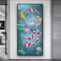 Arthyx ขนาดใหญ่เก้า Koi ปลาคาร์พภาพวาดสีน้ำมันบนผ้าใบ Modern Home Decor บทคัดย่อ Landscape Wall Art รูปภาพสำหรับห้องนั่งเล่น New