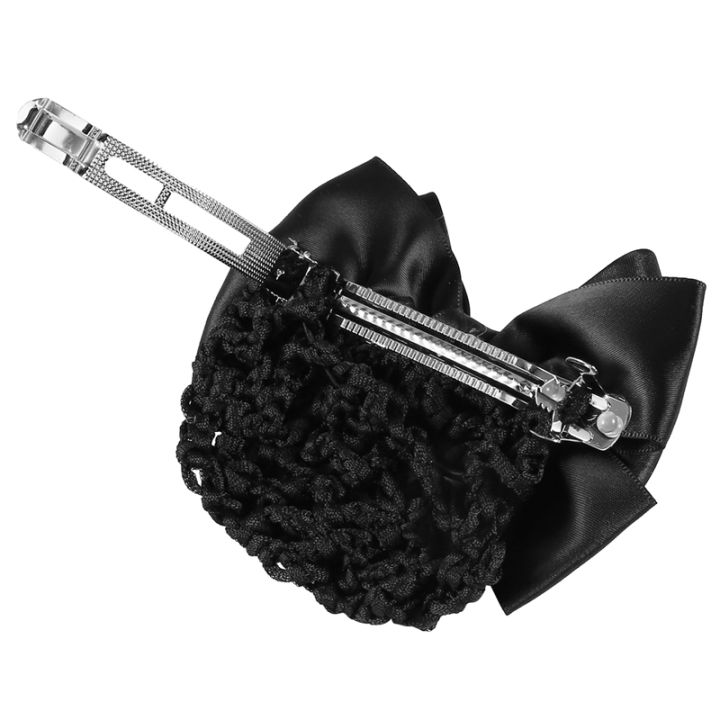 black-bowknot-decor-snood-net-barrette-hair-clip-bun-cover