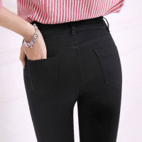 TJEDFHF [สีดำ] กางเกงยีนส์กางเกงรัดรูปขนาดเล็กฟุตเอวสูง Skinny Elastic Slim ยาวฤดูใบไม้ผลิและฤดูใบไม้ร่วงกางเกงเก้าจุด