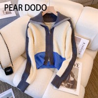 PEAR DODO เสื้อสเวตเตอร์ถักแขนยาวฤดูหนาวแบบซิปผ่ากลางเกาหลีสำหรับผู้หญิง