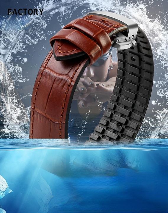 สายนาฬิกากันน้ำสำหรับ-omega-iwc-longines-mido-ของแท้หนังยางสายนาฬิกาอุปกรณ์เสริมหัวเข็มขัดผีเสื้อ