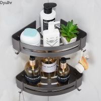 ㍿❀✖ Gray space aluminum bathroom corner shelf double-layer triangle basket single-layer bathroom storage rack punch DyuIhr