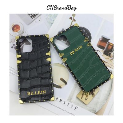 Customized Initial Letters Embossed Crocodile Leather Phone Case For Iphone 12 13 Pro Max Fashion Square Mobile Phone Cover