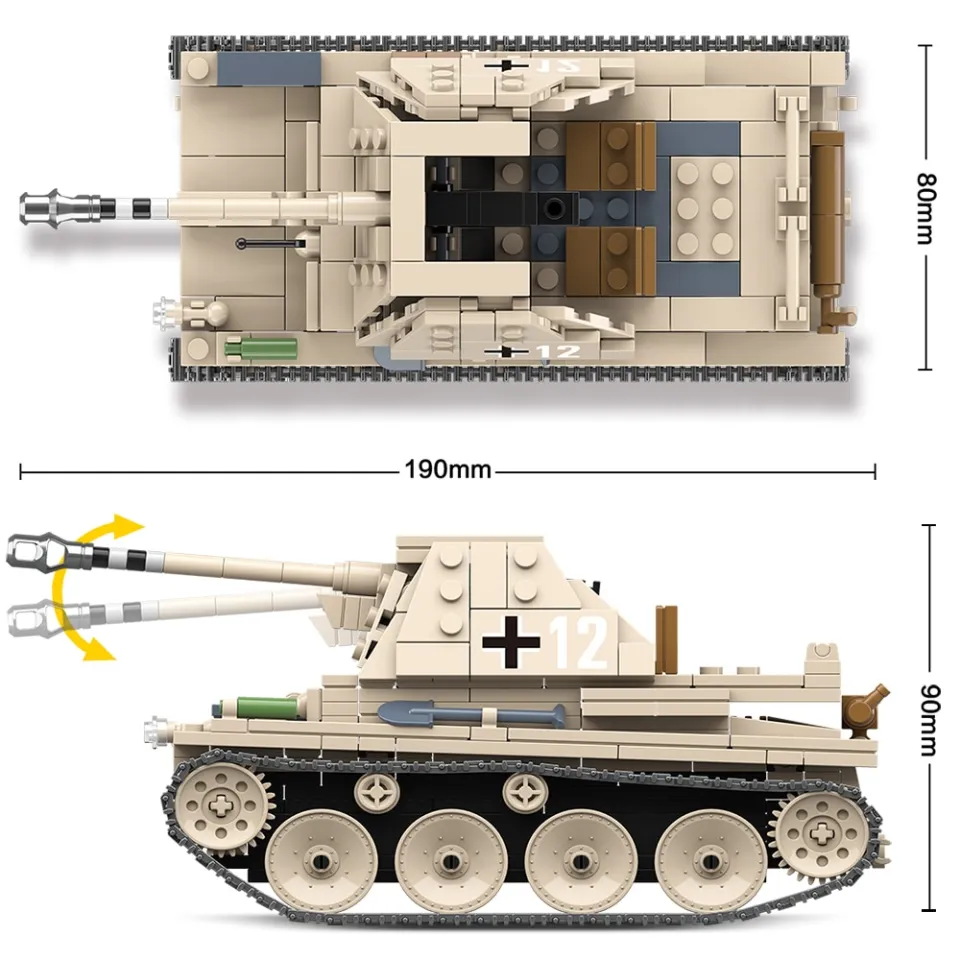 Military Light tank Building Blocks German LT-38 Marder BT-7 Tanks Bricks  WW2 Army Soldier Weapon Toys Gifts For Children Kids